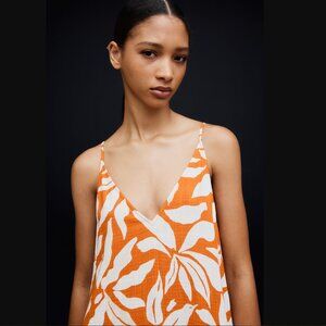 Orange patterned Long A-line Dress